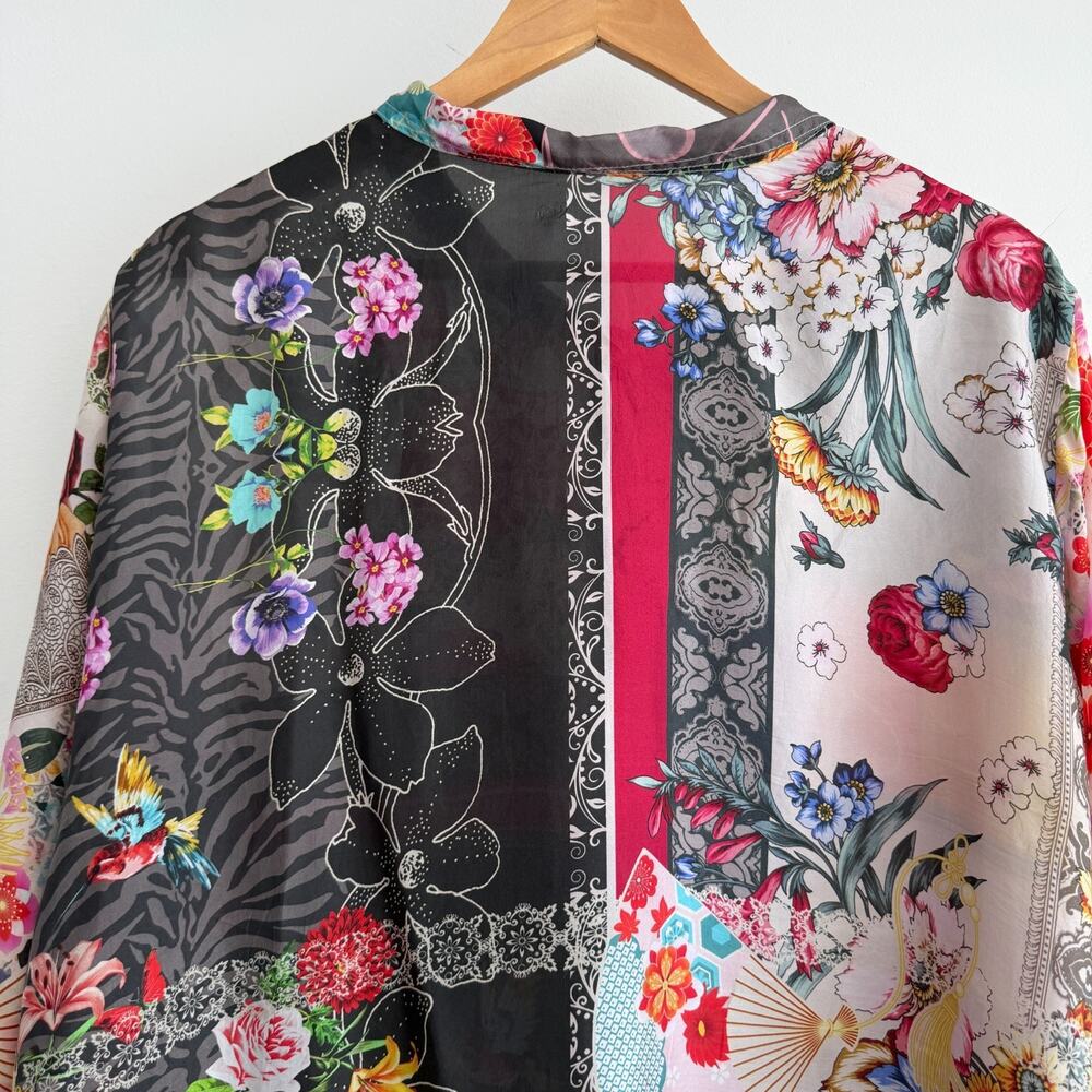 Johnny Was Silk Blouse 2X Floral Patchwork Boho Button Up Blouse Zippy Julia Top - Picture 7 of 11